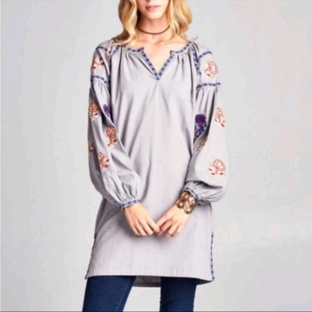 Velzera Embroidered Tunic Boho Dress Size M Balloon Sleeves